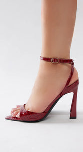 Gloss Glint Croc Lux Heeled  Sandals - Burgundy